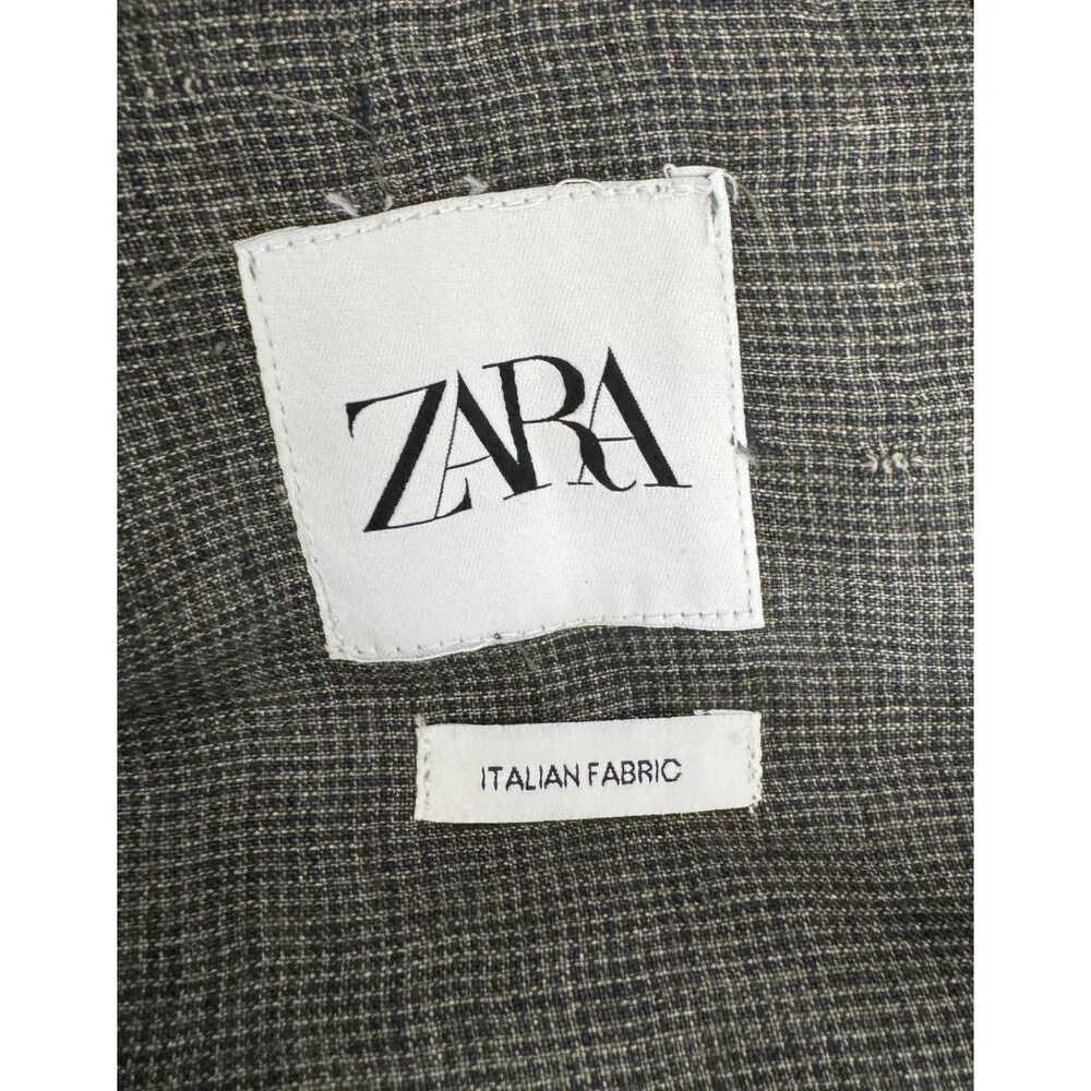 Zara 100% Linen mens plaid 2 button blazer tailored‎ office sz 38 (M)